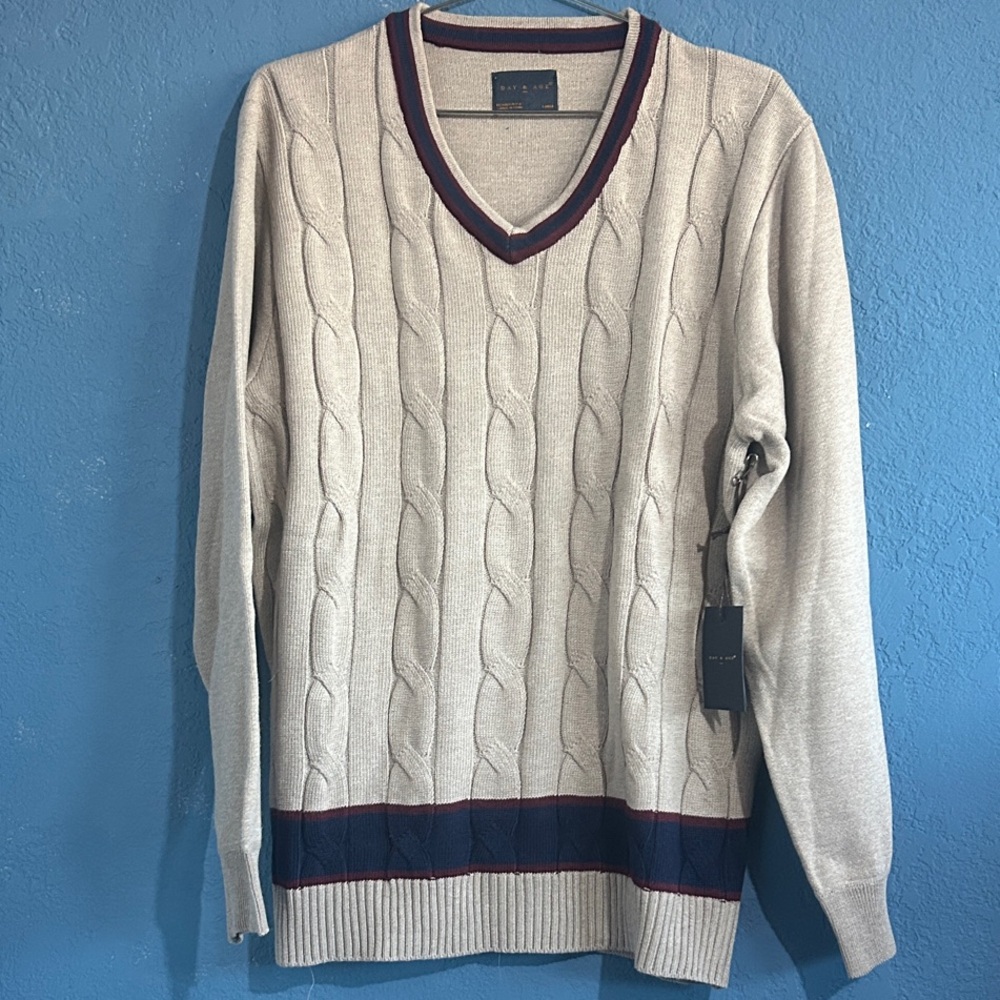Day & Age Beige and Navy V-Neck Sweater